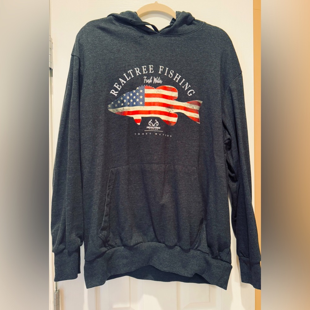 Realtree Fishing Patriotic Trout Gray Hoodie XL